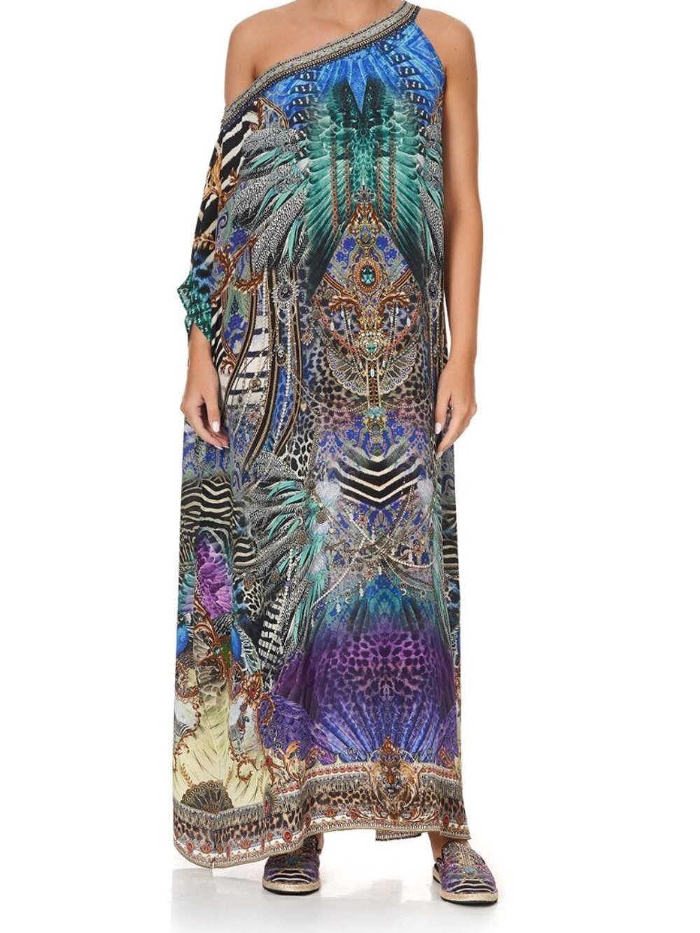 NWOT Camilla One-Shoulder Kaftan Animal Army S/M $649